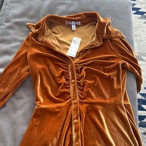 Urban Outfitters Velvet Button-Front Dress in Orange